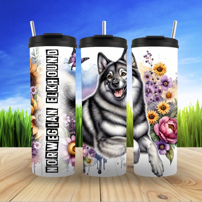 Norwegian Elkhound's Flowered Forest Thermal Tumbler (Creator Uploaded)