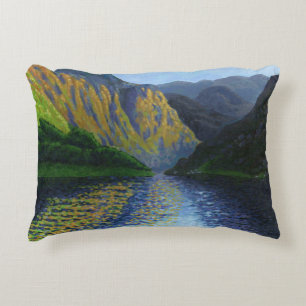 Norwegian fjord approaching sunset accent pillow