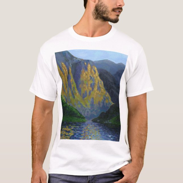 Norwegian fjord approaching sunset T-Shirt (Front)