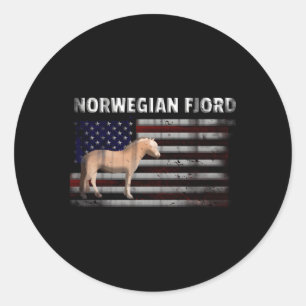 Norwegian Fjord Horse With Us American Flag Classic Round Sticker