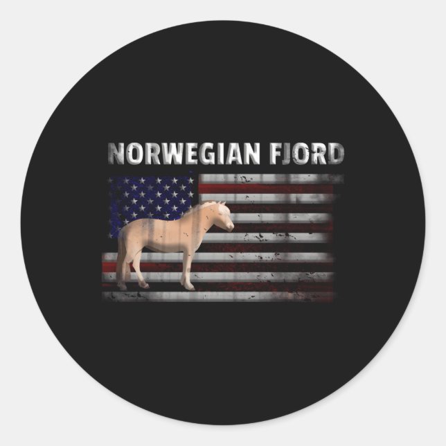 Norwegian Fjord Horse With Us American Flag Classic Round Sticker (Front)