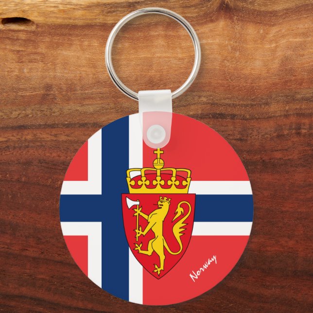 Norwegian flag, emblem & Norway holiday / sports Keychain (Front)