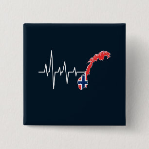 Norwegian Flag Norway Flag Norge Heartbeat 2 Inch Square Button