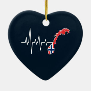 Norwegian Flag Norway Flag Norge Heartbeat  Ceramic Ornament
