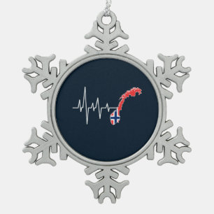 Norwegian Flag Norway Flag Norge Heartbeat  Snowflake Pewter Christmas Ornament