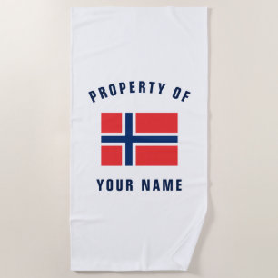 Norwegian flag of Norway personalized beach towel