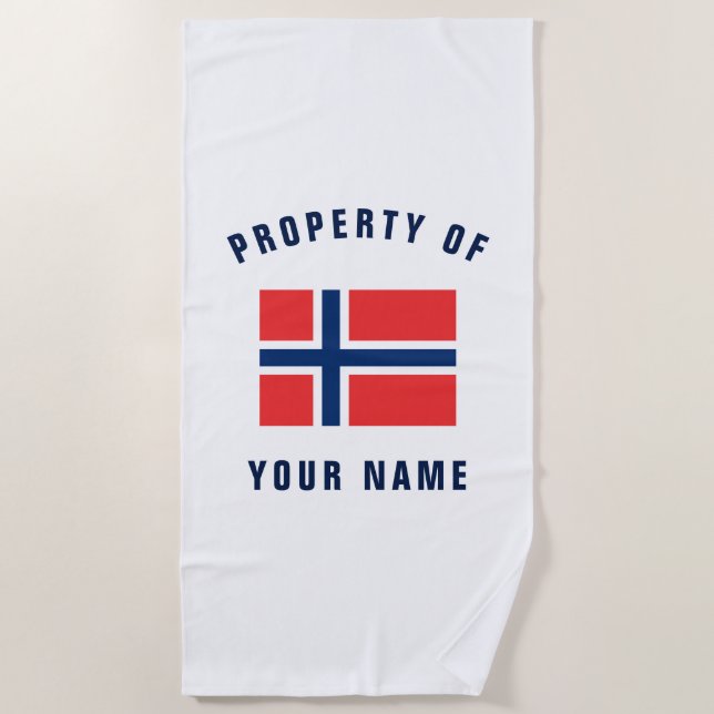 Norwegian flag of Norway personalized beach towel (Front)