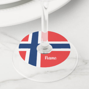 Norwegian flag of Norway personalized Wine Glass Tag