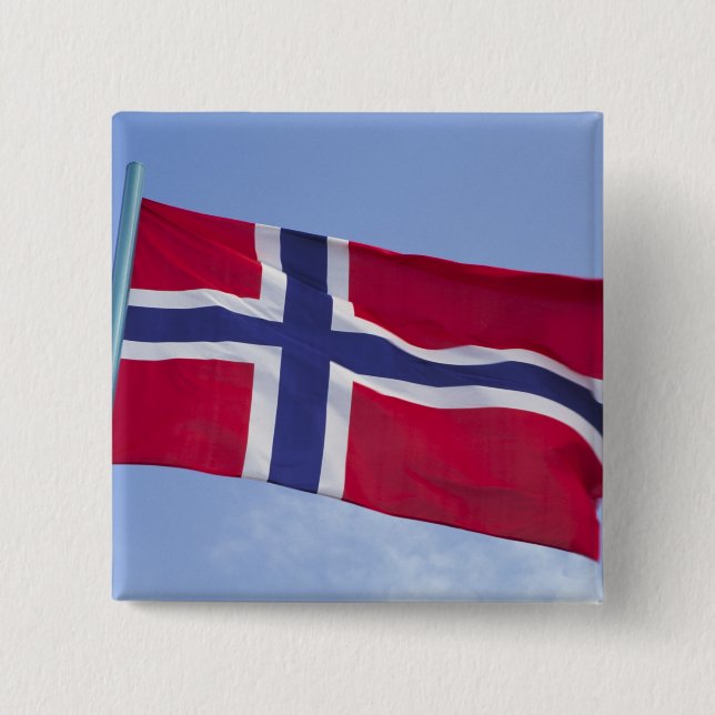 Norwegian flag RF) 2 Inch Square Button (Front)