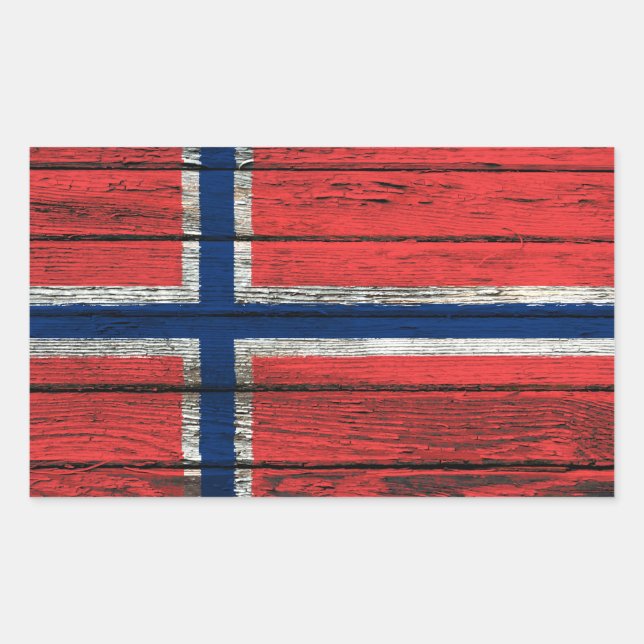 Norwegian Flag with Rough Wood Grain Effect Sticker (Front)