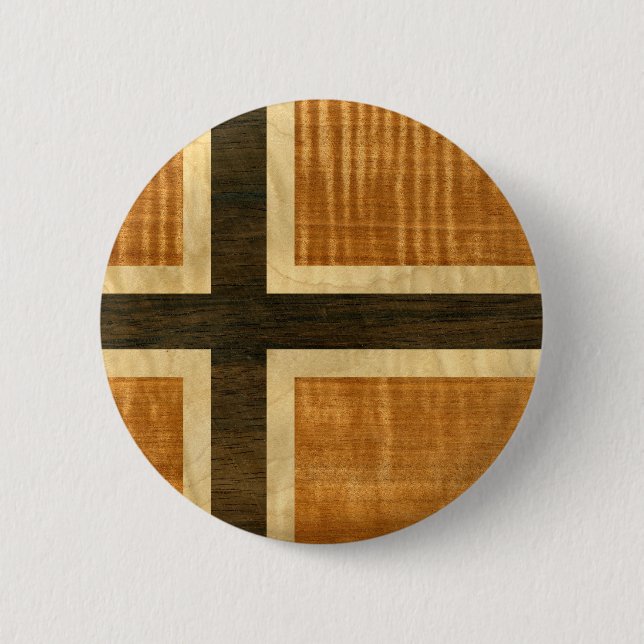 Norwegian Flag Wood Norsk Flagg - kongeriket Norge 2 Inch Round Button (Front)