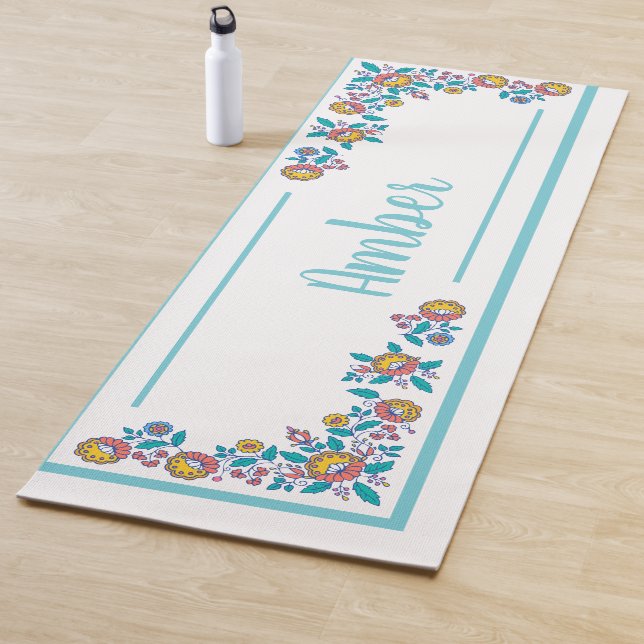 Norwegian Folk Art Flowers | Personalized Yoga Mat (In Situ)