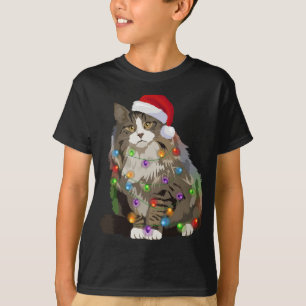 Norwegian Forest Cat Christmas Lights Xmas Cat Lov T-Shirt