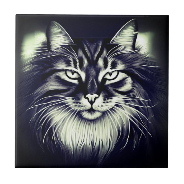 Norwegian Forest Cat in Black and White Tile (Front)