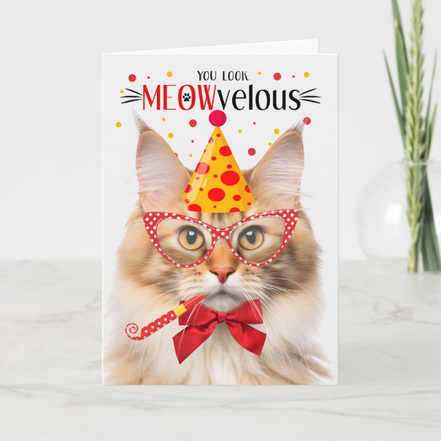 Norwegian Forest Cat Orange MEOWvelous Birthday Card (Front)