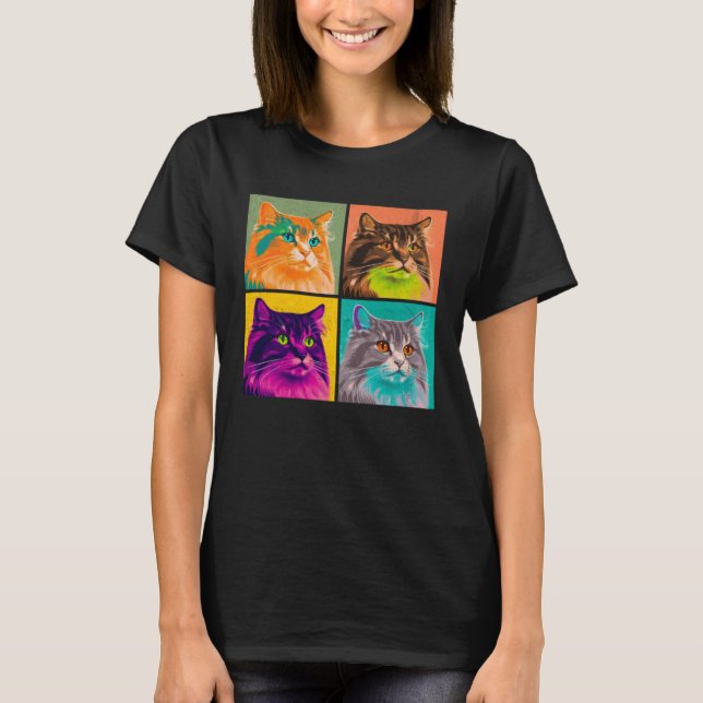 Norwegian Forest Cat Pop Illustration Colourful  1 T-Shirt (Front)