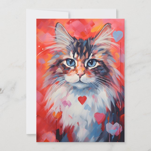 Norwegian Forest cat Valentine's day Holiday Card (Front)
