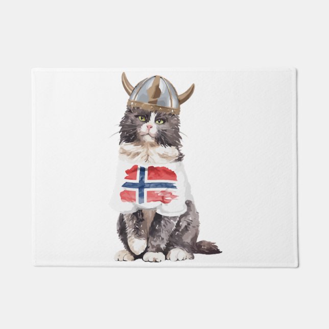 Norwegian Forest Cat Viking Doormat (Front)