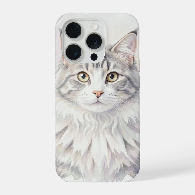Norwegian Forest Cat Watercolour Portrait iPhone Case (Back)
