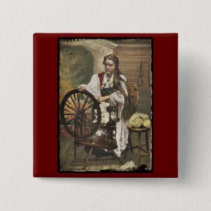 Norwegian Girl at a Spinning Wheel 2 Inch Square Button