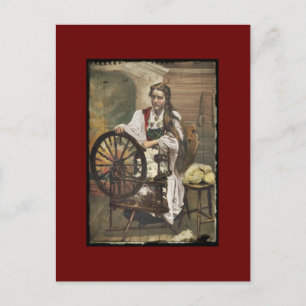Norwegian Girl at a Spinning Wheel Postcard