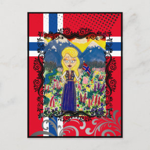 Norwegian Girl in Bunad Postcard