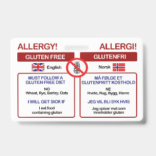 NORWEGIAN Gluten Free Travel Card   Allergy BDGE Badge