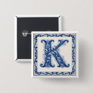 Norwegian Heritage K Monogram - Blue 2 Inch Square Button