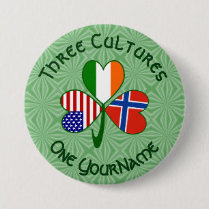 Norwegian Irish American Flags Shamrock Your Name 3 Inch Round Button