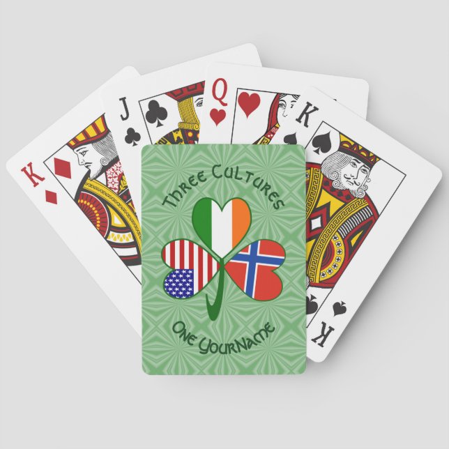 Norwegian Irish American Shamrock Personalized Playing Cards (Back)