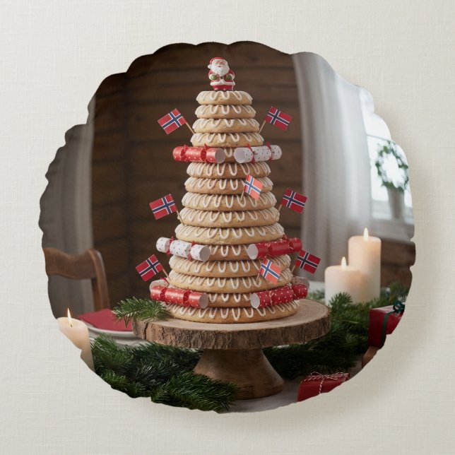 Norwegian Kransekake, Round Pillow (Front)
