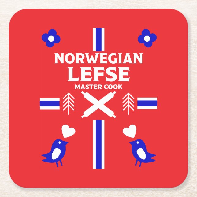 Norwegian Lefse Flatbread Apron Square Paper Coaster (Front)