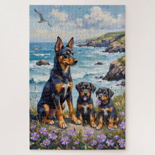 Norwegian Lundehund Coastal Cliff Art Jigsaw Puzzle