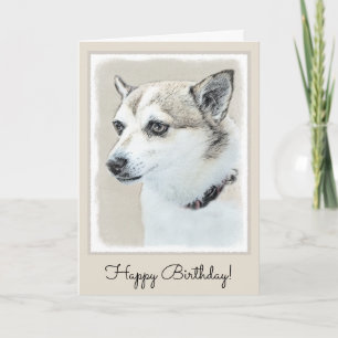 Norwegian Lundehund Painting - Original Dog Art Card