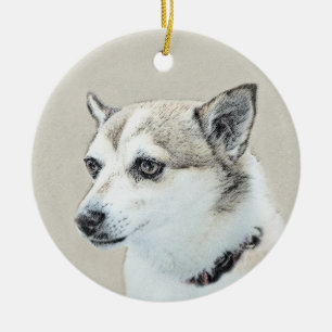 Norwegian Lundehund Painting - Original Dog Art Ceramic Ornament