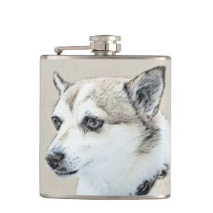 Norwegian Lundehund Painting - Original Dog Art Hip Flask