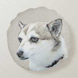 Norwegian Lundehund Painting - Original Dog Art Round Pillow