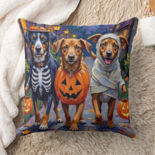 Norwegian Lundehund Trick-or-Treating Halloween Throw Pillow