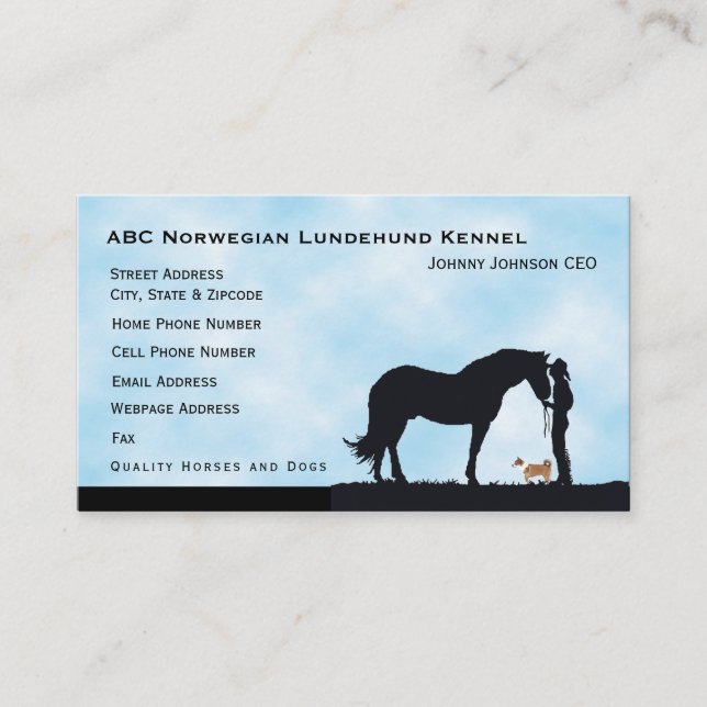 Norwegian Lundehund Western Silhouette Business Card (Front)