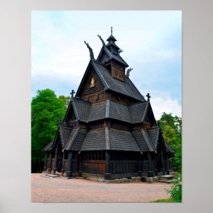 Norwegian Medieval Stave Church, Oslo, Norway Poster