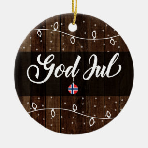 Norwegian Merry Christmas, God Jul Rustic Style Ceramic Ornament