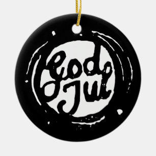 Norwegian "Merry Christmas" Lino Print Ceramic Ornament