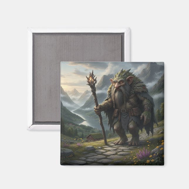 Norwegian Mountain Troll-Folklore Art Magnet (Front/Back)