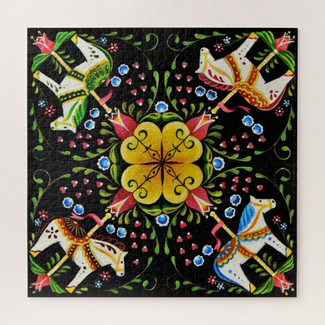 Norwegian/Nordic/Swiss folk horse design Jigsaw Puzzle (Horizontal)