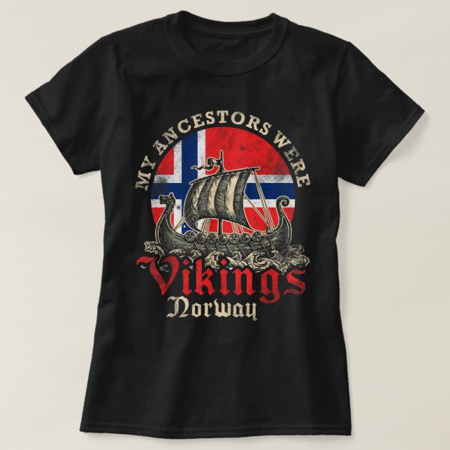 Norwegian Norway Viking Ship Flag  T-Shirt (Design Front)
