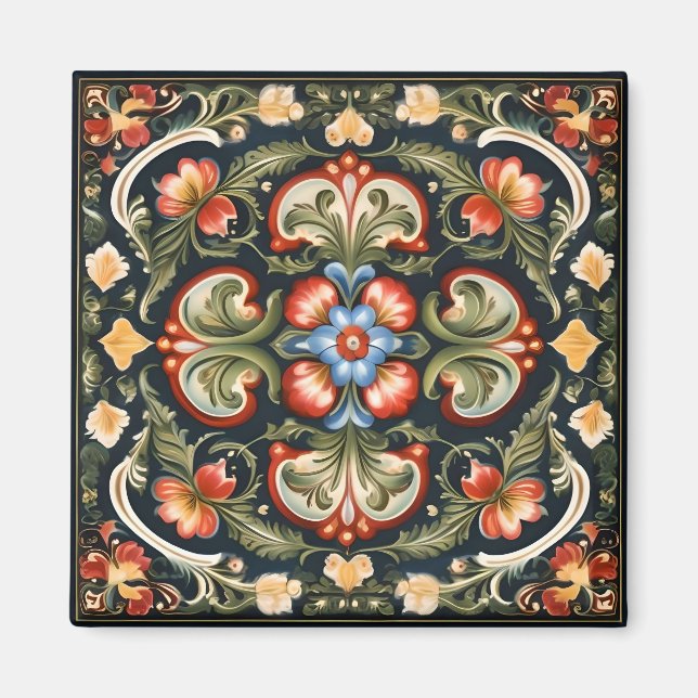 Norwegian Rosemaling Decorative Magnet (Front)