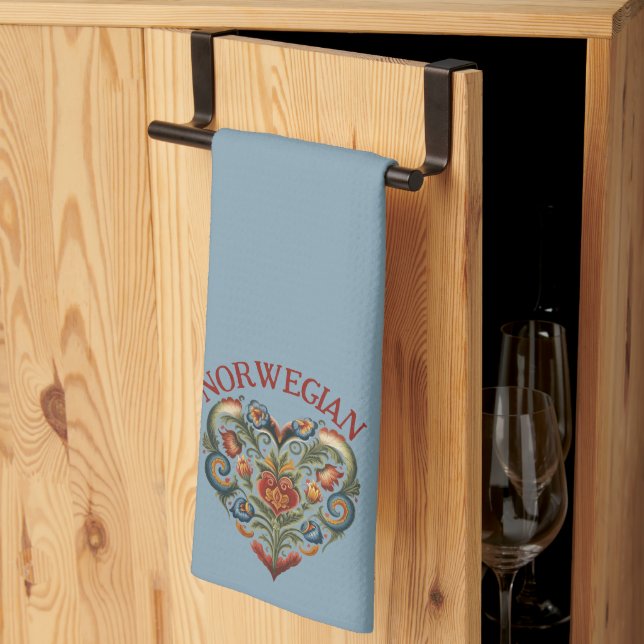 Norwegian Rosemaling Folk Art Heart  Kitchen Towel (Thirds Fold)