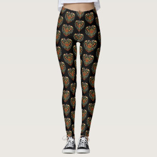 Norwegian Rosemaling Folk Art Heart Leggings