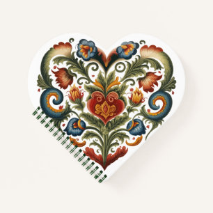 Norwegian Rosemaling Folk Art Heart  Notebook