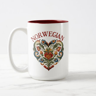 Norwegian Rosemaling Folk Art Heart Two-Tone Coffee Mug